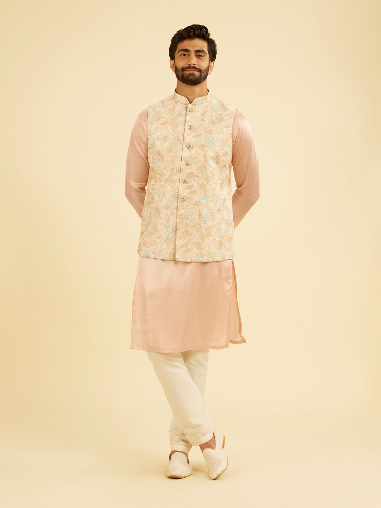 Manyavar Men Peach Radiance Nehru Jacket