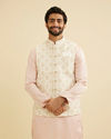 Manyavar Men Warm White Ogee Jaal Patterned Nehru Jacket image number 0