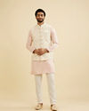 Manyavar Men Warm White Ogee Jaal Patterned Nehru Jacket image number 1