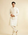 alt message - Manyavar Men Warm White Ogee Jaal Patterned Nehru Jacket image number 2