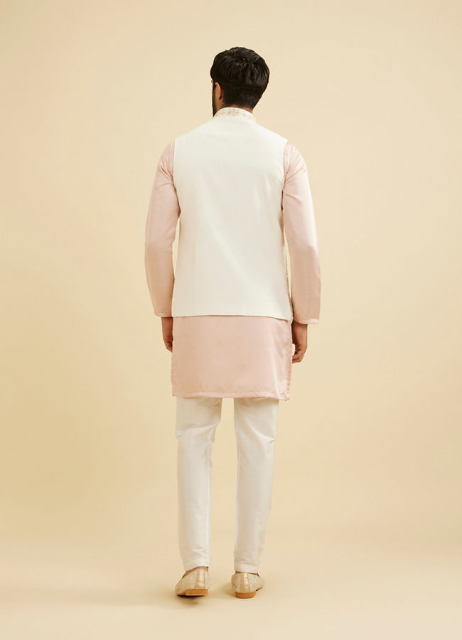 Manyavar Men Warm White Ogee Jaal Patterned Nehru Jacket