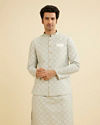 Manyavar Men Pista Green Buta Jaal Patterned Jacket image number 0