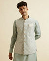 alt message - Manyavar Men Pista Green Buta Jaal Patterned Jacket image number 0