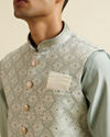 alt message - Manyavar Men Pista Green Buta Jaal Patterned Jacket image number 1