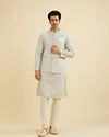 Manyavar Men Pista Green Buta Jaal Patterned Jacket image number 2