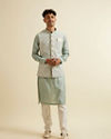 alt message - Manyavar Men Pista Green Buta Jaal Patterned Jacket image number 2