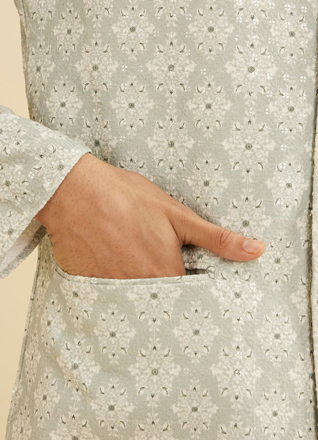 Manyavar Men Pista Green Buta Jaal Patterned Jacket