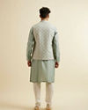 alt message - Manyavar Men Pista Green Buta Jaal Patterned Jacket image number 4