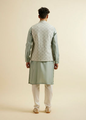 alt message - Manyavar Men Pista Green Buta Jaal Patterned Jacket image number 4