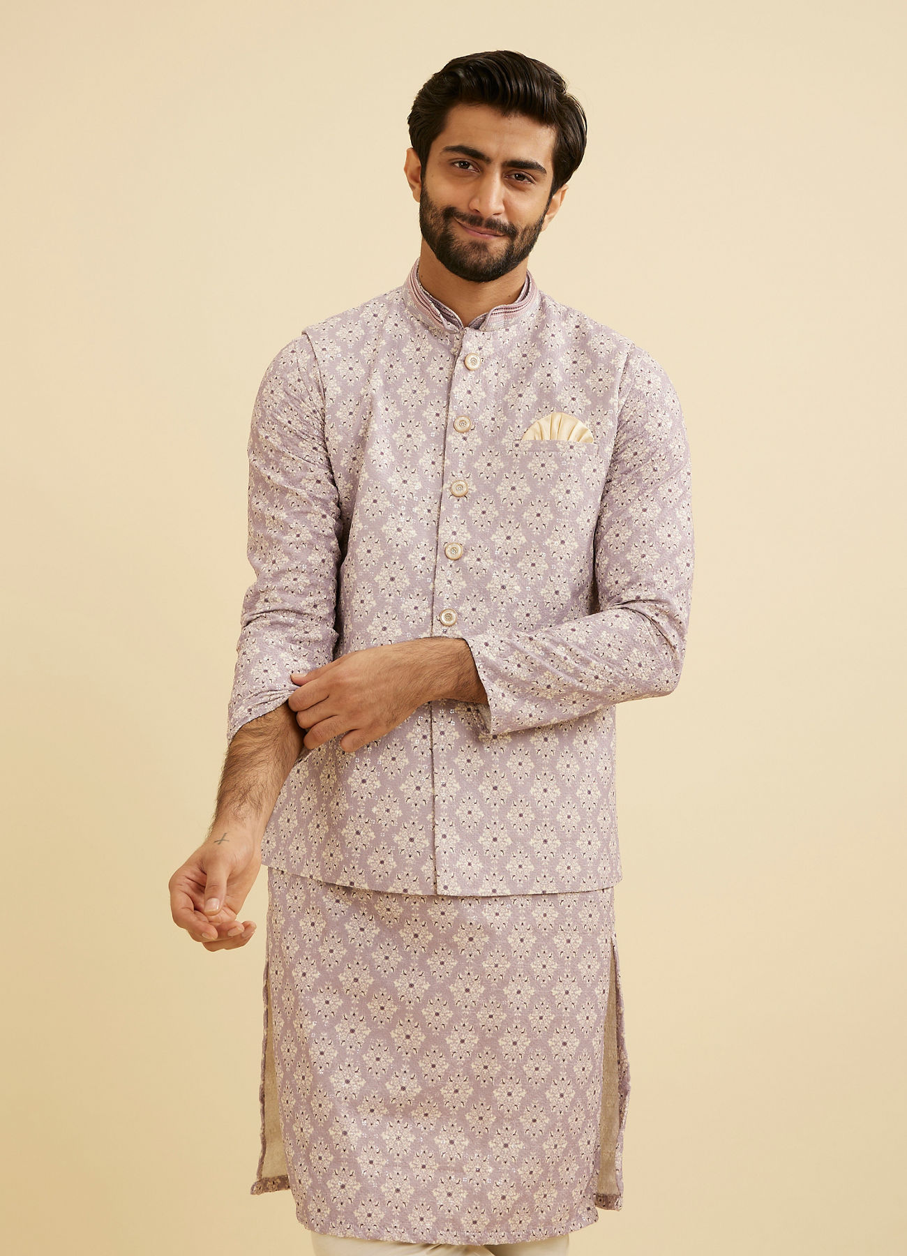 Manyavar Men Lilac Buta Jaal Patterned Jacket