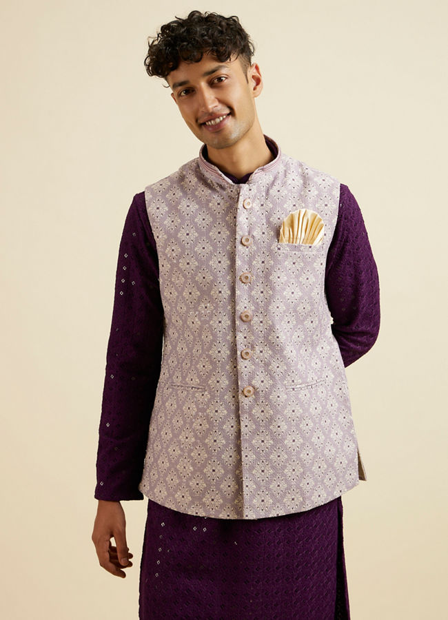 alt message - Manyavar Men Lilac Buta Jaal Patterned Jacket image number 0