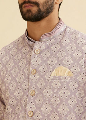 Manyavar Men Lilac Buta Jaal Patterned Jacket image number 1