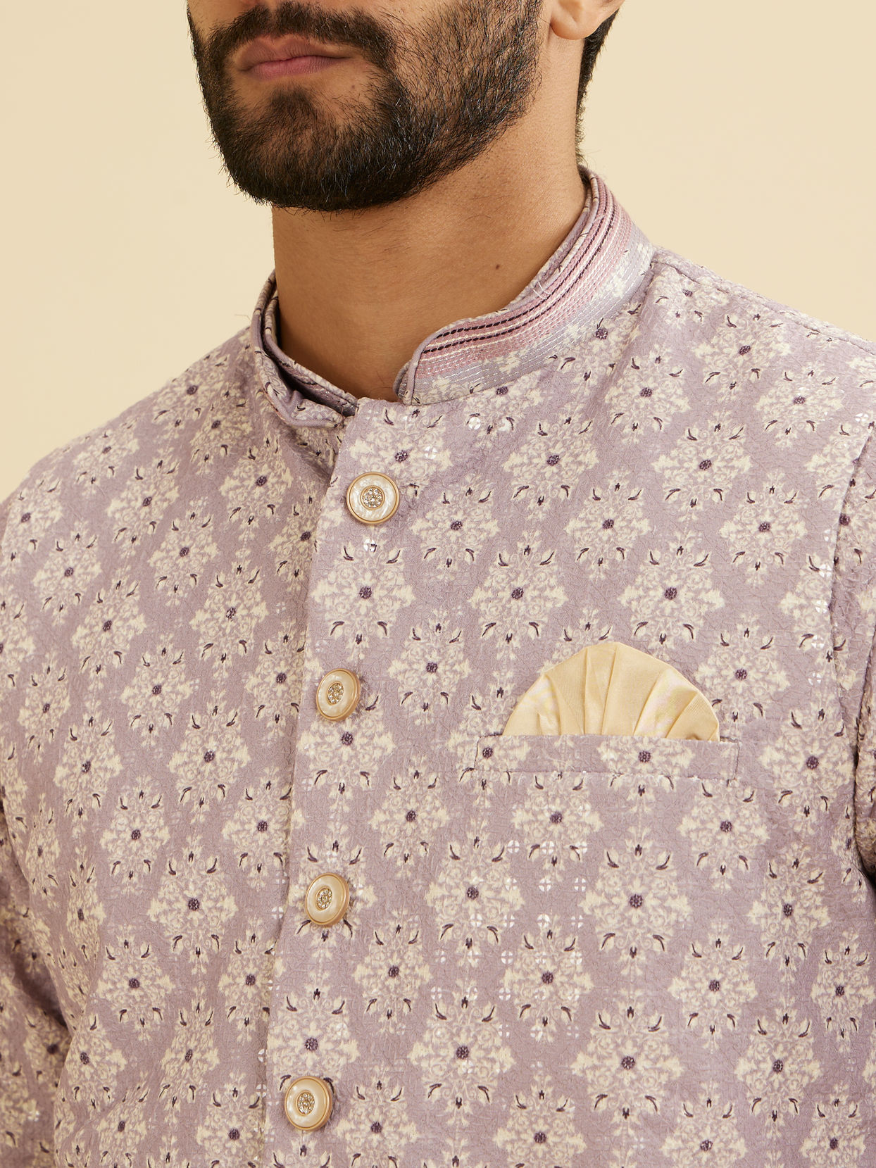 Manyavar Men Lilac Buta Jaal Patterned Jacket image number 1