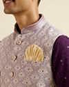 alt message - Manyavar Men Lilac Buta Jaal Patterned Jacket image number 1