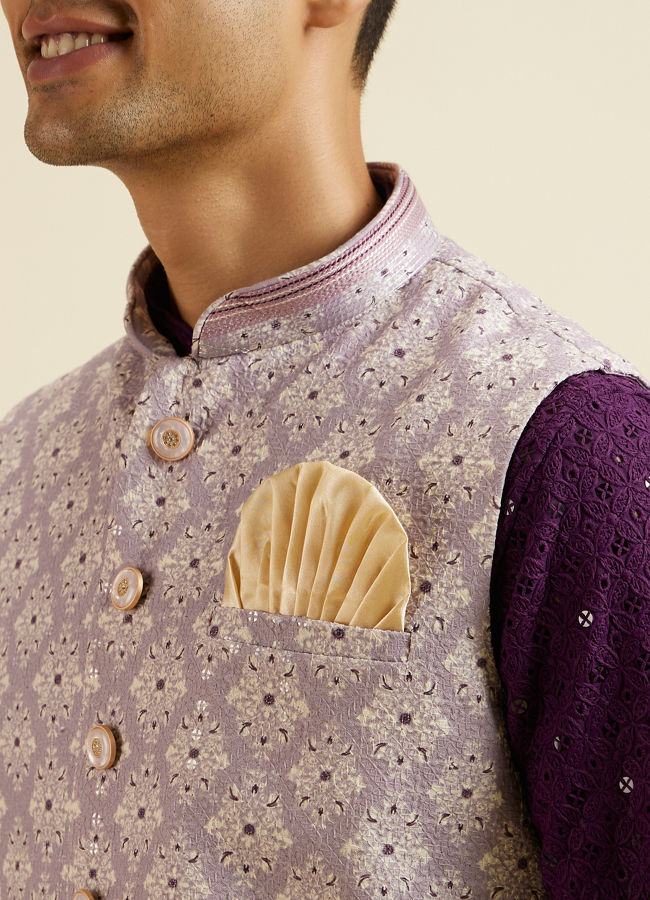 alt message - Manyavar Men Lilac Buta Jaal Patterned Jacket image number 1