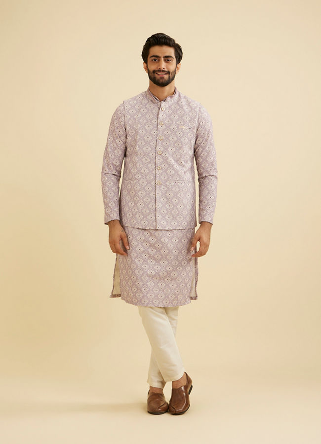 Manyavar Men Lilac Buta Jaal Patterned Jacket image number 2