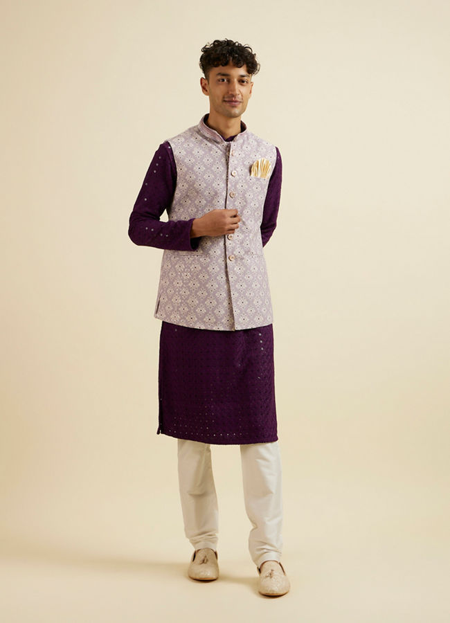 alt message - Manyavar Men Lilac Buta Jaal Patterned Jacket image number 2