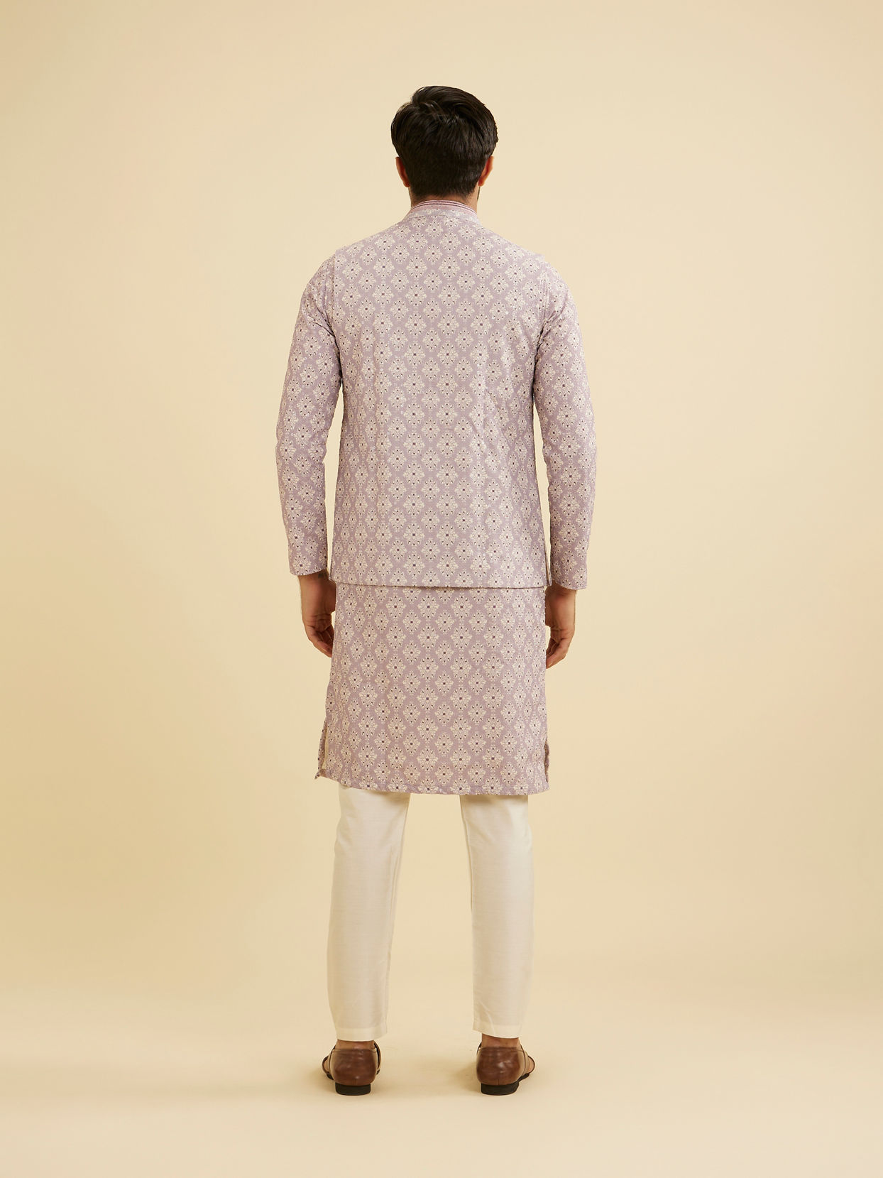 Manyavar Men Lilac Buta Jaal Patterned Jacket image number 3