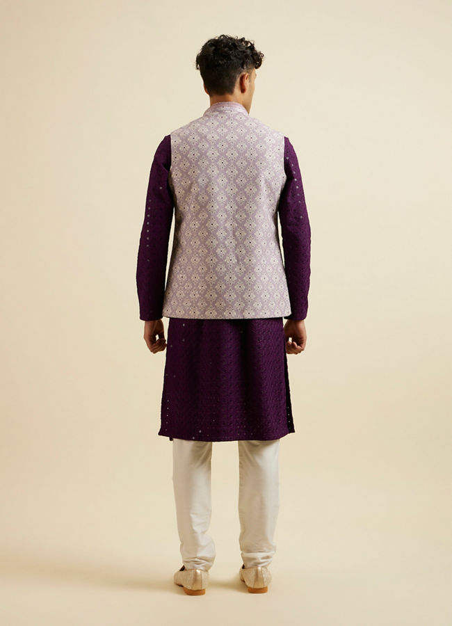 alt message - Manyavar Men Lilac Buta Jaal Patterned Jacket image number 4