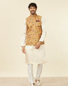 alt message - Manyavar Men Mustard Yellow Bel Buti Patterned Nehru Jacket image number 2