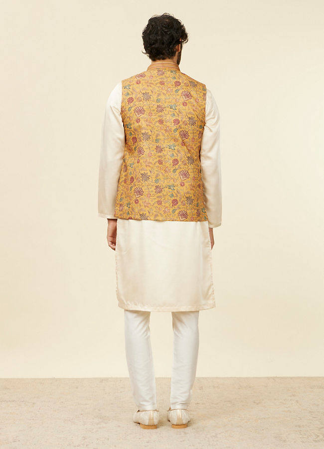 Manyavar Men Mustard Yellow Bel Buti Patterned Nehru Jacket