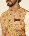 alt message - Manyavar Men Mustard Yellow Bel Buti Patterned Nehru Jacket image number 1