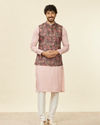 alt message - Manyavar Men Mauve Wine Floral Printed Nehru Jacket image number 2