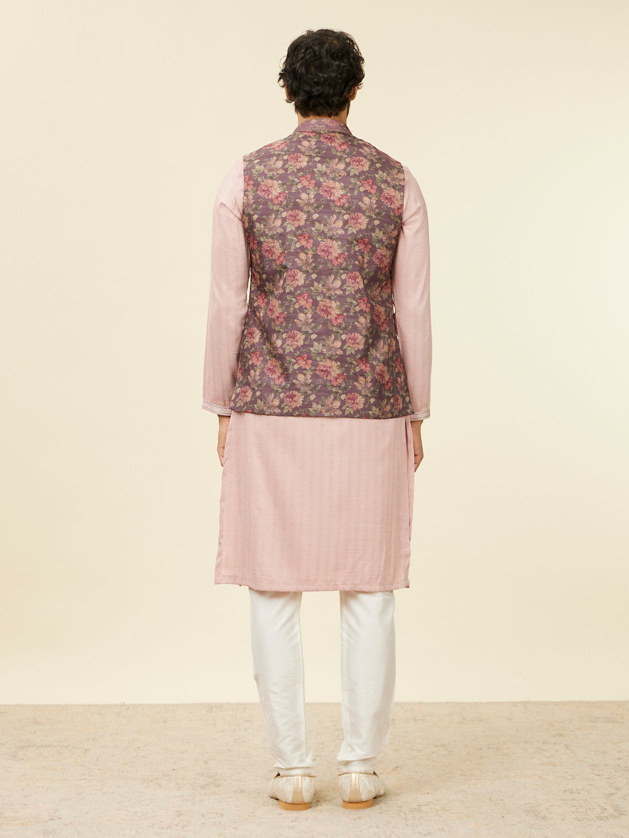 Manyavar Men Mauve Wine Floral Printed Nehru Jacket