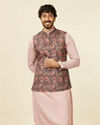 alt message - Manyavar Men Mauve Wine Floral Printed Nehru Jacket image number 0