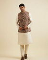 Manyavar Men Walnut Floral Printed Nehru Jacket