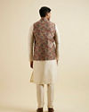 Manyavar Men Walnut Floral Printed Nehru Jacket