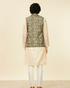 Manyavar Men Teal Green Floral Printed Nehru Jacket