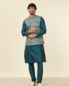 alt message - Manyavar Men Teal Blue Medallion Patterned Nehru Jacket image number 2