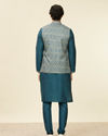 alt message - Manyavar Men Teal Blue Medallion Patterned Nehru Jacket image number 3