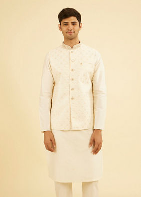 Manyavar Men Gleaming Cream Nehru Jacket