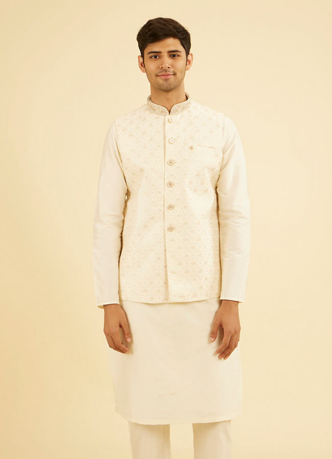 Manyavar Men Gleaming Cream Nehru Jacket