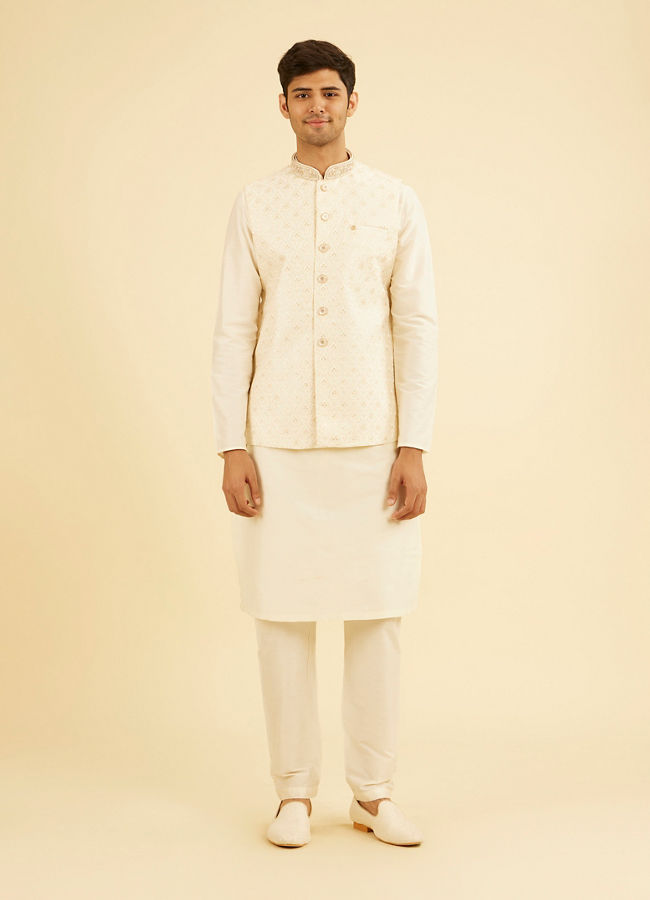 Manyavar Men Gleaming Cream Nehru Jacket
