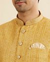 Manyavar Men Mustard Yellow Bandhani Print Nehru Jacket