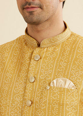 Manyavar Men Mustard Yellow Bandhani Print Nehru Jacket