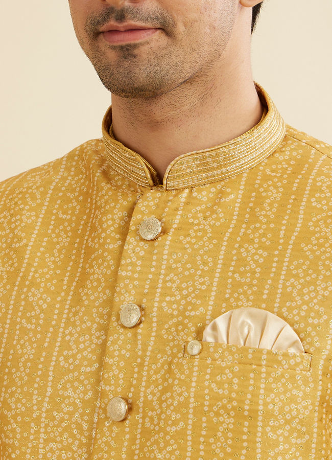 Manyavar Men Mustard Yellow Bandhani Print Nehru Jacket