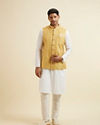 alt message - Manyavar Men Mustard Yellow Bandhani Print Nehru Jacket image number 2