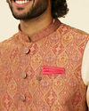 alt message - Manyavar Men Rust Red Paisley Patterned Nehru Jacket image number 1