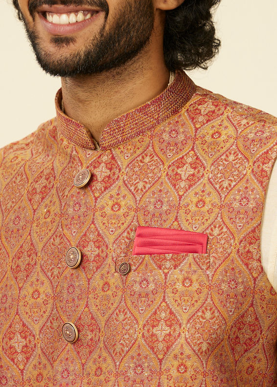 Manyavar Men Rust Red Paisley Patterned Nehru Jacket