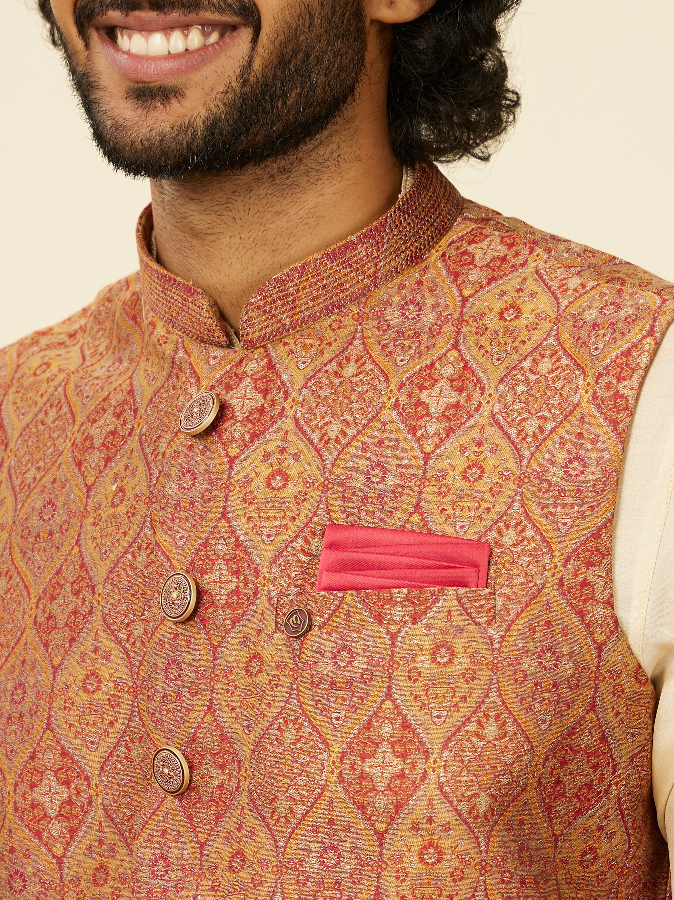 Manyavar Men Rust Red Paisley Patterned Nehru Jacket