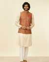 Manyavar Men Rust Red Paisley Patterned Nehru Jacket