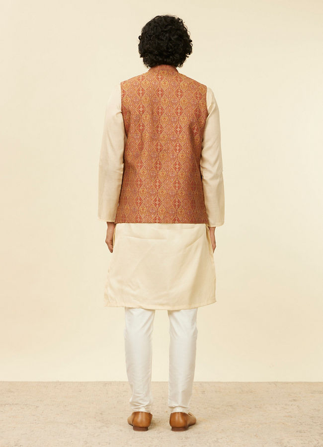 alt message - Manyavar Men Rust Red Paisley Patterned Nehru Jacket image number 3