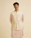 alt message - Manyavar Men Cream Satin Nehru Jacket image number 0