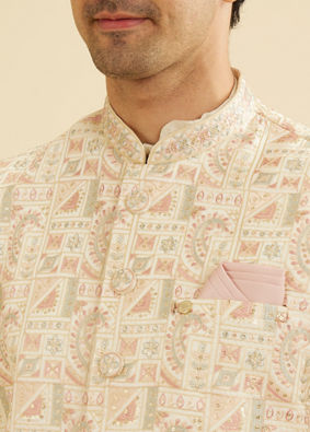 Manyavar Men Cream Satin Nehru Jacket