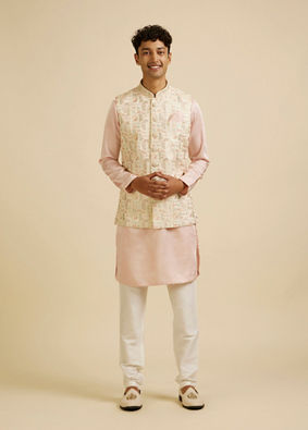 Manyavar Men Cream Satin Nehru Jacket image number 2