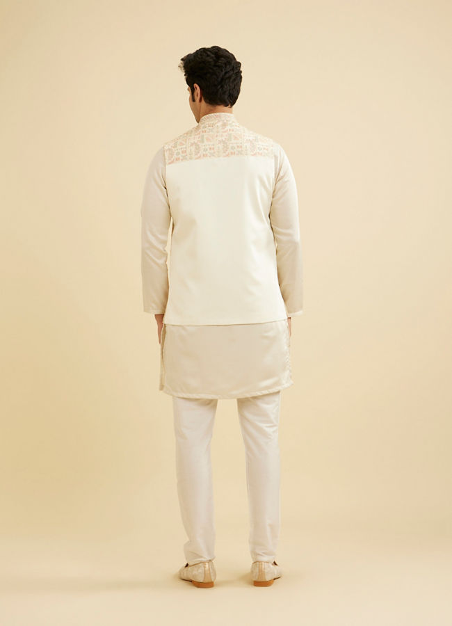 Manyavar Men Cream Satin Nehru Jacket